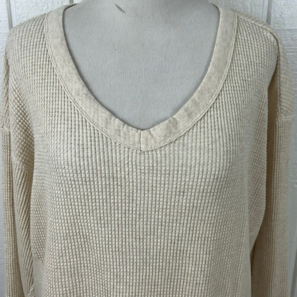 Aerie Oversized Cream Thermal Top Cozy Lounge Boho Minimalist XS - Picture 4 of 7